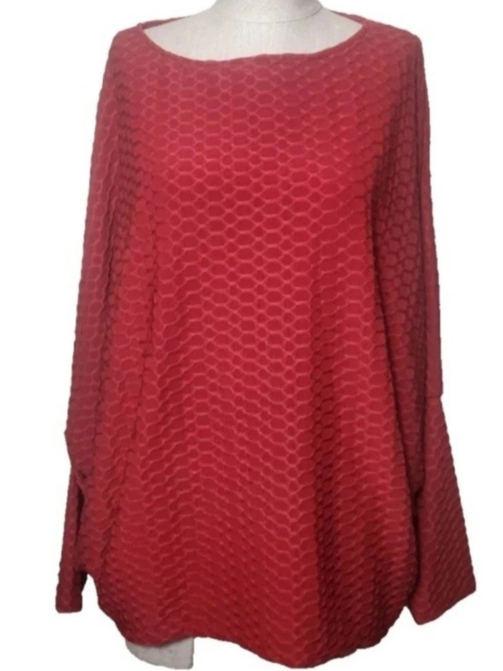 Jodifl Women's Long Sleeve Batwing Top Textured Knit Blouse Size Large Red